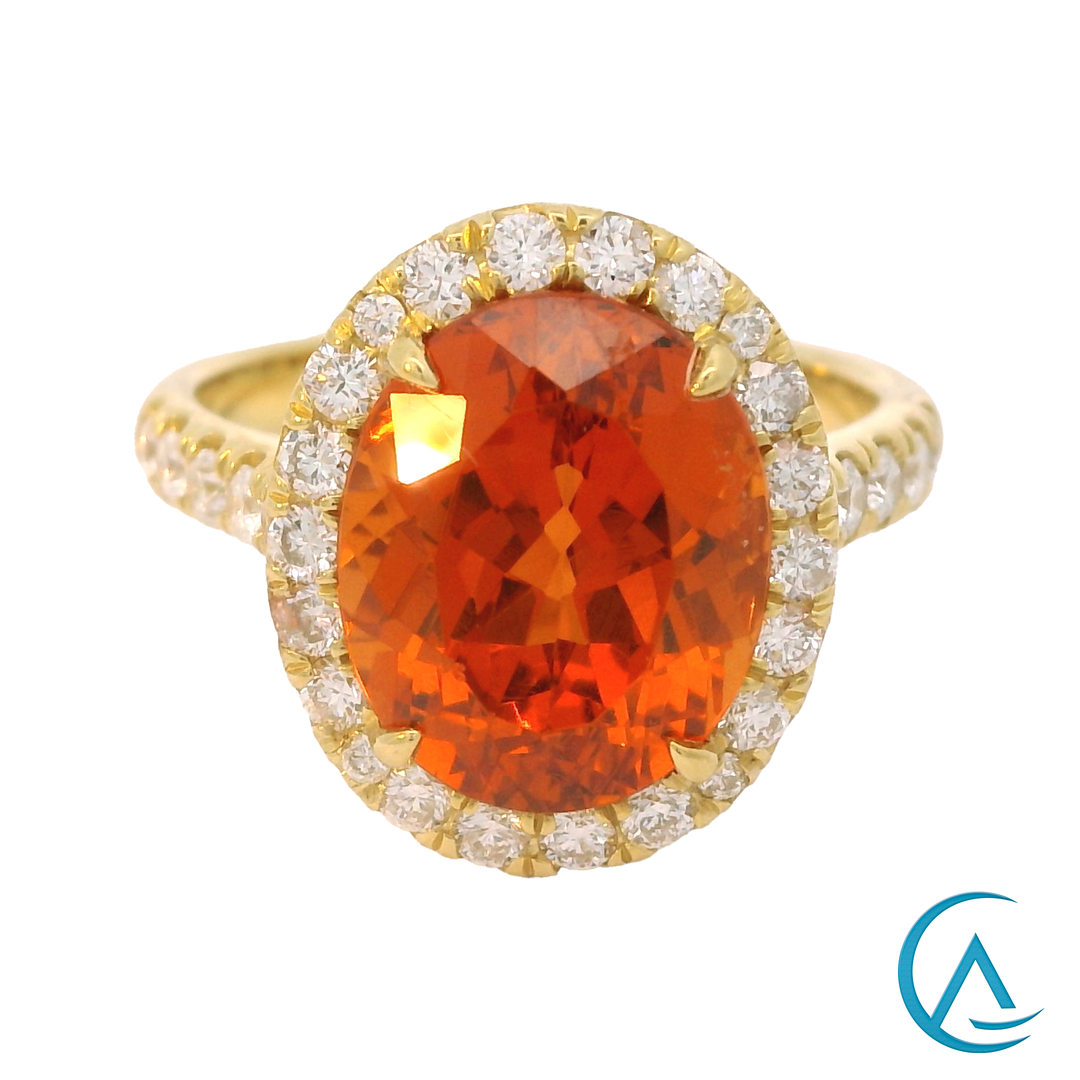 Spessartite Garnet & Diamond Ring